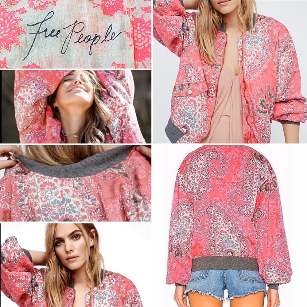 Free People Pink Paisley Floral Bomber Jacket 🌸